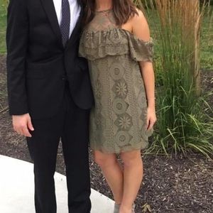 Francesca’s Green Off the Shoulder Lace Dress